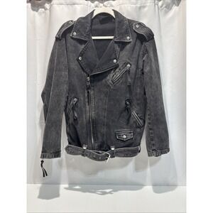 The Kooples Motor Jean Jacket Distressed Black Paris Size 1 Beaded Distressed